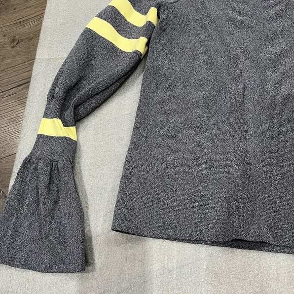 [S]Reiss Josephine Gray V-Neck Sweater with Yellow Stripes Bell Sleeves NWOT - Picture 2 of 8